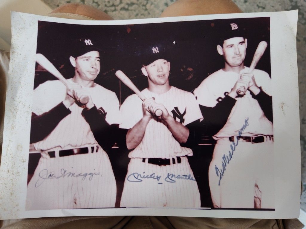 Autographed Photo Joe DiMaggio Mickey Mantle Ted Williams