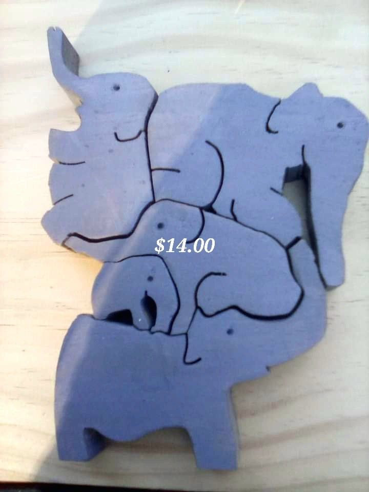 Puzzles (Wood)   Elephants. Very Popular at Craft Shows.  Who doesn't Love ELEPHANTS.  GREAT FOR KIDS 4 TO 90.  