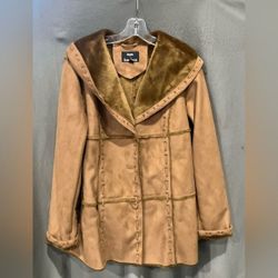 Dennis Basso Designer Tan and Brown Suede Teddy Jacket Coat S