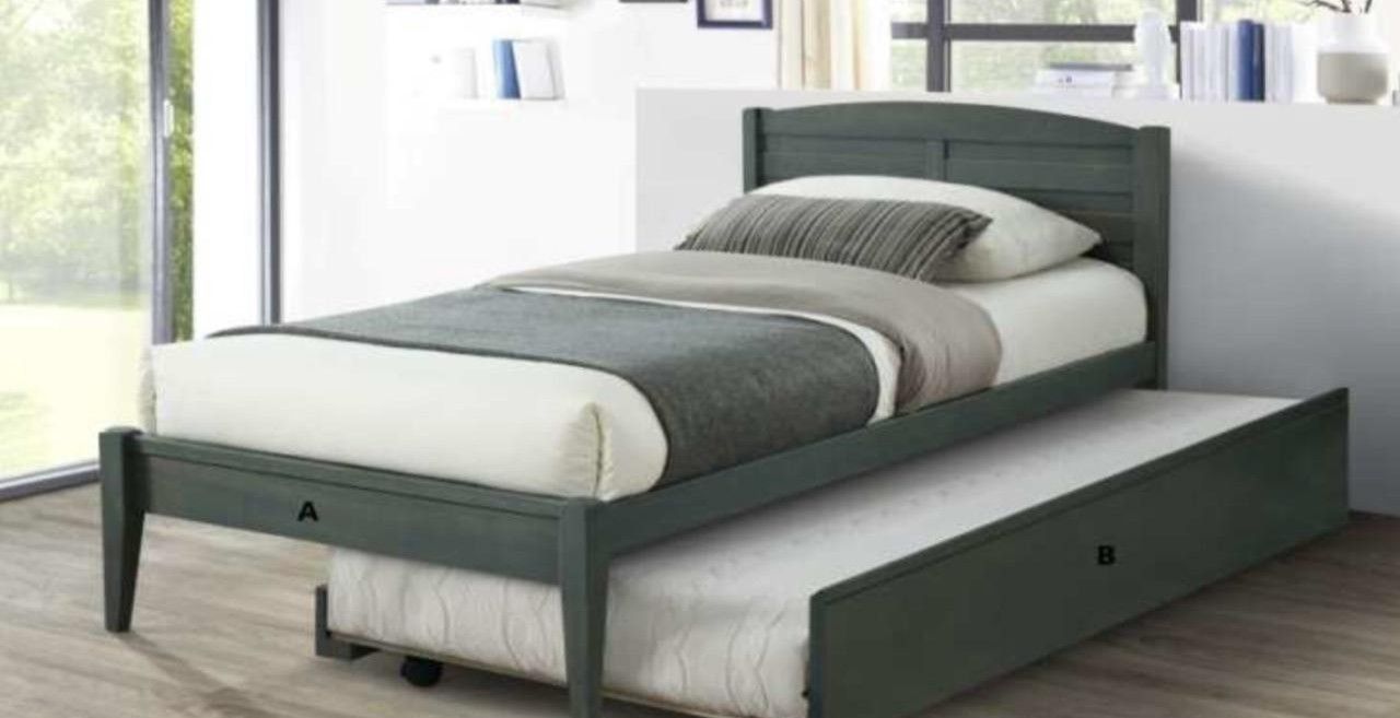 Grey Twin size bed frame with trundle