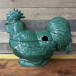 Rare Vintage Large Green Rooster Chicken Tureen
