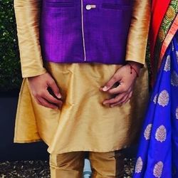 Silk Blend Kurta Pajama & Nehru Jacket, Size 36