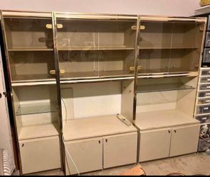 Vintage Smoked Glass Display Cabinets / Wall Unit (3 Pieces)