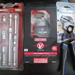 Craftsman V-series SAE L-key Set, Husky 11pc Socket Accessory kit, Vise-Grip 10" "Pliers Wrench"
