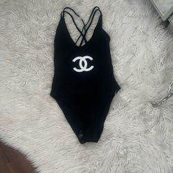 Chanel CC Black White One Piece Swim Body Suit 