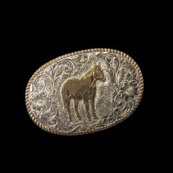 San Marcos Crumrine Jewelers Horse Belt Buckle Silver & Gold Plated Nickle