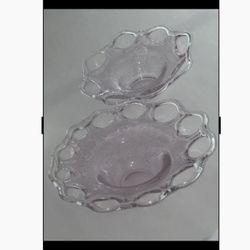 Old Colony Open Lace 2 Serving Bowl Anchor Hocking Glass Depression Pink. 