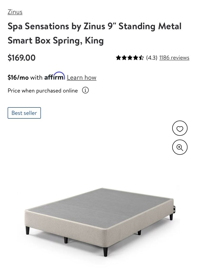 Spa Sensations by Zinus 9 Standing Metal Smart Box Spring, King