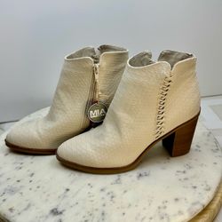 MIA Dusky Cream Snakeskin Embossed Ankle Boots Whipstitch Block Heel 8.5M