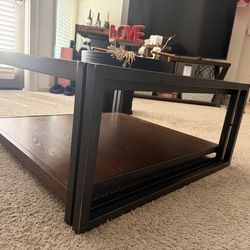 Brown and Black Metal Square Coffee Table