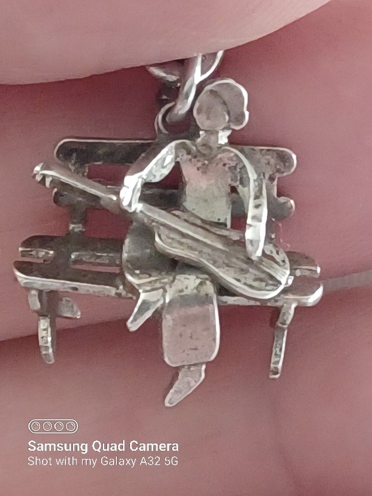 Vtg.sterling Silver "Guitarist On Park Bench" Charm