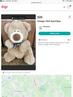 Vintage 1993+Gund Bear Mint Condition