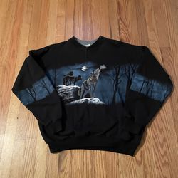 Vintage Art Unlimited Wolf All Over Print Crewneck SWEATSHIRT L Outdoors Nature