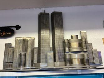Metal NYC Skyline Wall Sculpture with Twin Towers