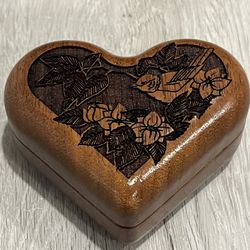 Las-Art Carved Walnut Musical Trinket Box 