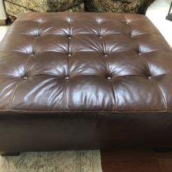 Brown All Leather Ottoman/Coffee Table 