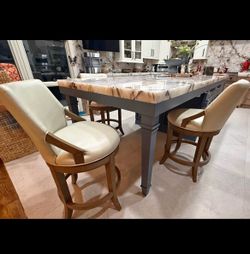 Set of 2 Arhaus Roland Swivel Counter Stools - Marbled Bone & Harvest