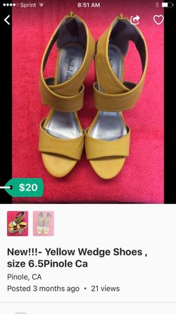 New Yellow Wedge Shoes 6.5 Pinole