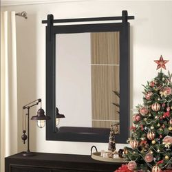 4293: New Black Farmhouse Bathroom Vanity Mirror 24" x 36"
Wall Mirror, Ash Wood Frame,Shatterproof HD Glass Mirror, Rustic Barn Door, Wall Decor,Over