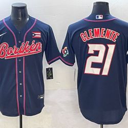 Puerto Rico #21 Roberto Clemente Boriken WBC Navy Jersey - Stitched - All Sizes (SHIPPING ONLY)