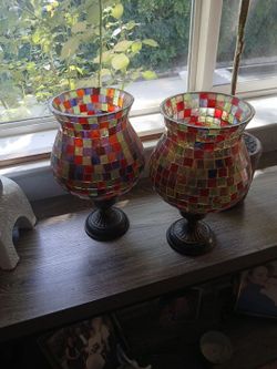 Glass colored candle holders