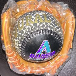 Here’s a 25 Year Old Snakeskin Wrapped FOTOBALL from the INAUGURAL SEASON of the Arizona Diamondbacks Set In A Genuine FOTOBALL Leather Baseball Glove