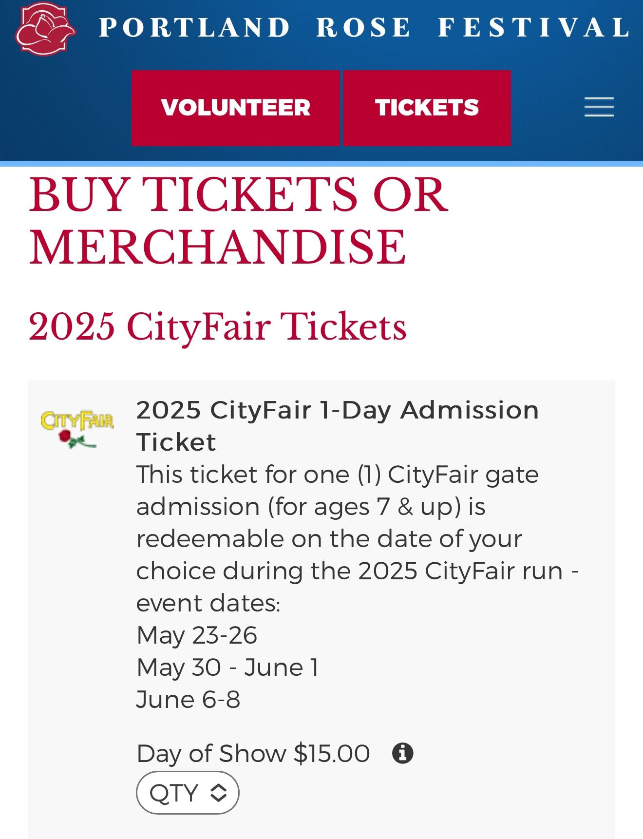 Four Pack of Rose Festival City Fair Passes