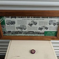 Vintage Jeep Ad In A Homemade Handmade Hard Wood  Frame