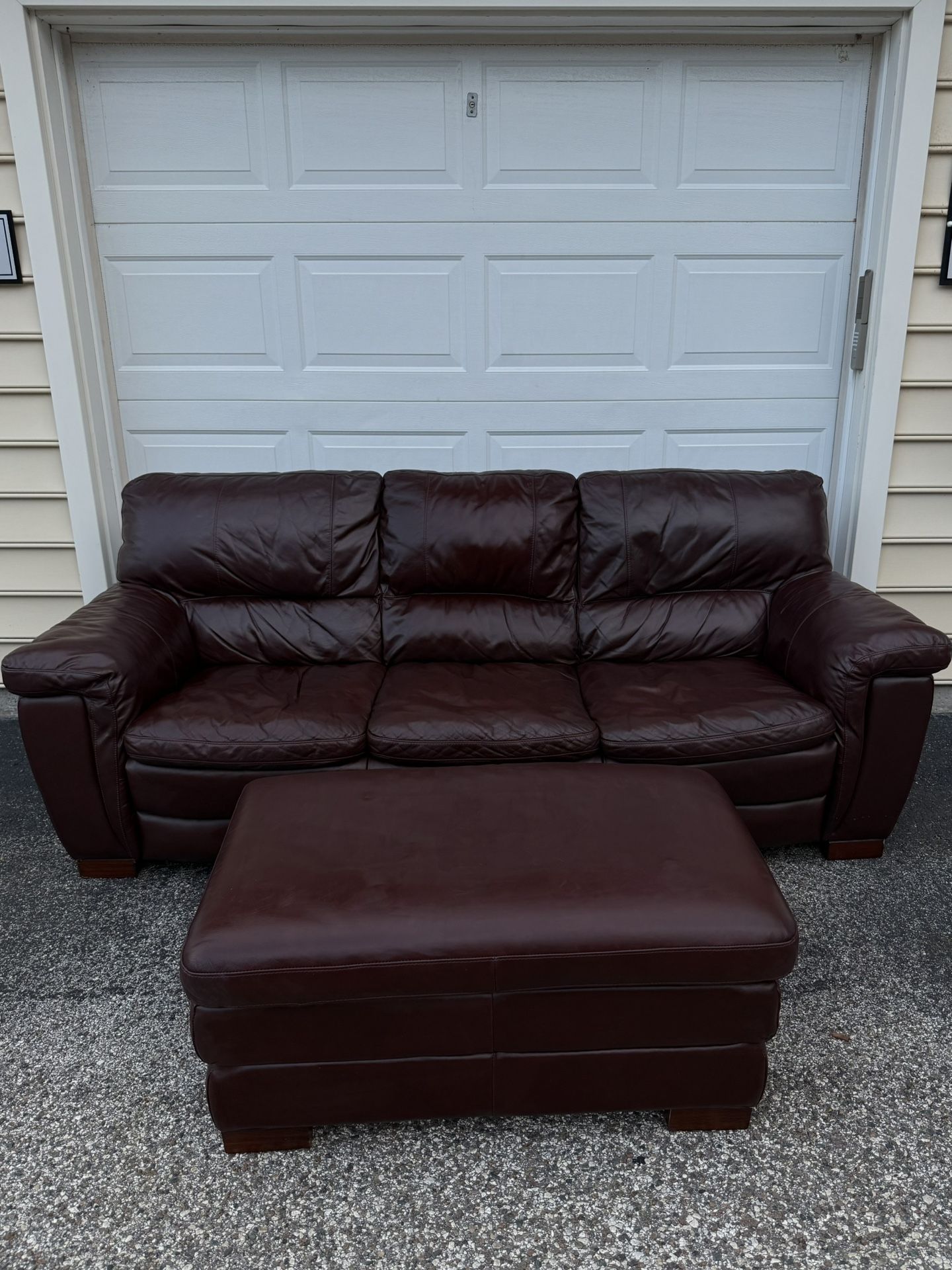 Genuine Leather Sofa w/ Ottoman — Excellent Condition!