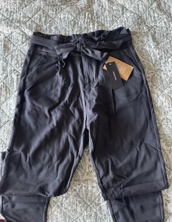 Black Tie-Waist Trousers with Tags