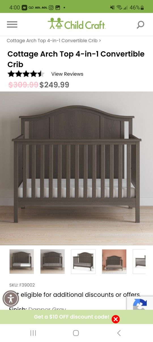Child Craft Cottage Arch Top in Convertible Crib $65