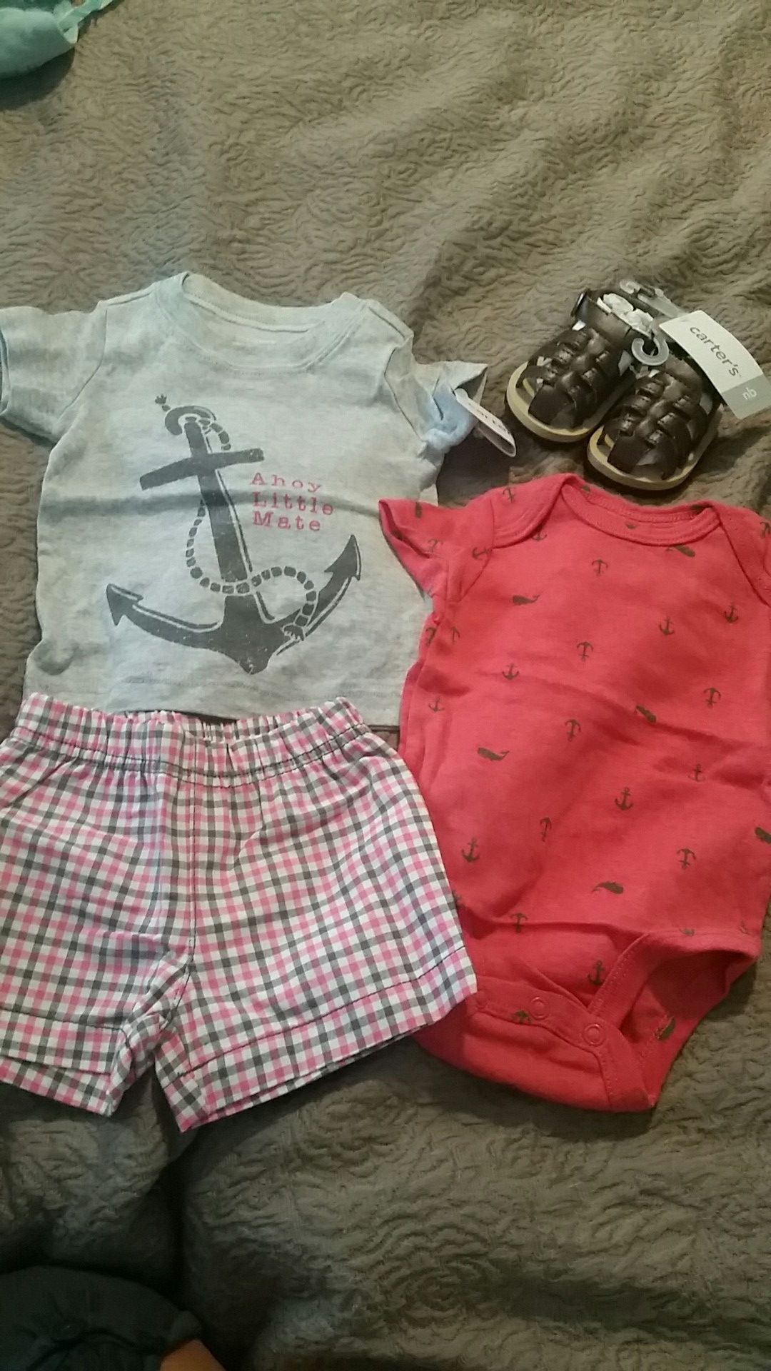 New baby boys Carter's summer lot newborn sandals t-shirt onesie shorts 3M size 3 months