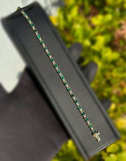 Jewelry 14k solid yellow gold natural Diamond Emerald 7.00CTW tennis bracelet 7.25” 3.70mm