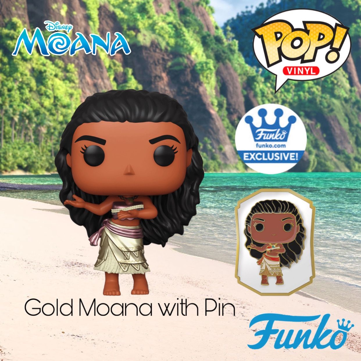 (NEW) Funko POP! Disney Princess #1162 Moana (Gold) with Pin (Funko Shop Exclusive) 3.5 inches tall Figure Perfect Gift for any Moana Fan or Collector