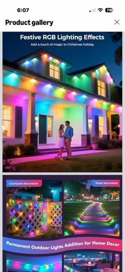 Brand New!Permanent Outdoor Lights, 200ft Christmas RGB+IC Lights with 100 Modes Smart Outdoor Decor, 16 Million Colors, 100 Scene, App/Remote Control