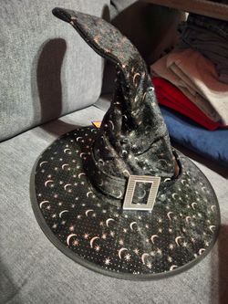 Black Witch Hat with Moon and Star Print