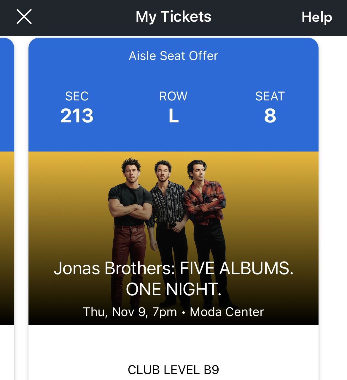 Jonas Brothers Tickets 11/9 Moda Center