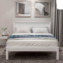 Modern Platform Bed Frame with Headboard White Twin, New in Box