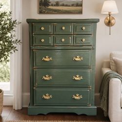 Awesome Shabby distressed green and gold dresser