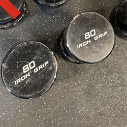80 Pound Iron Grip XL Handle Dumbbells Pair