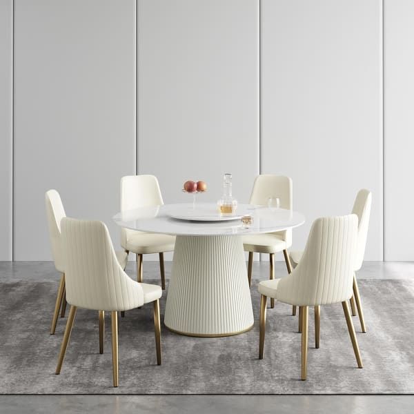 Set Of 4 - Off-White Modern Dining Chairs w/ PU Leather Upholstery w ...