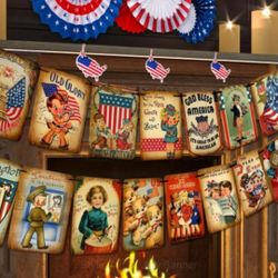 New 4th Of July Banner Home Decor Decoration Patriotic US Flag Retro Vintage Look