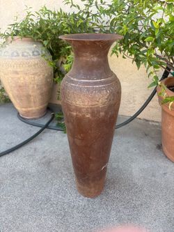 Vintage Tall Metal Outdoor Embossed Vase