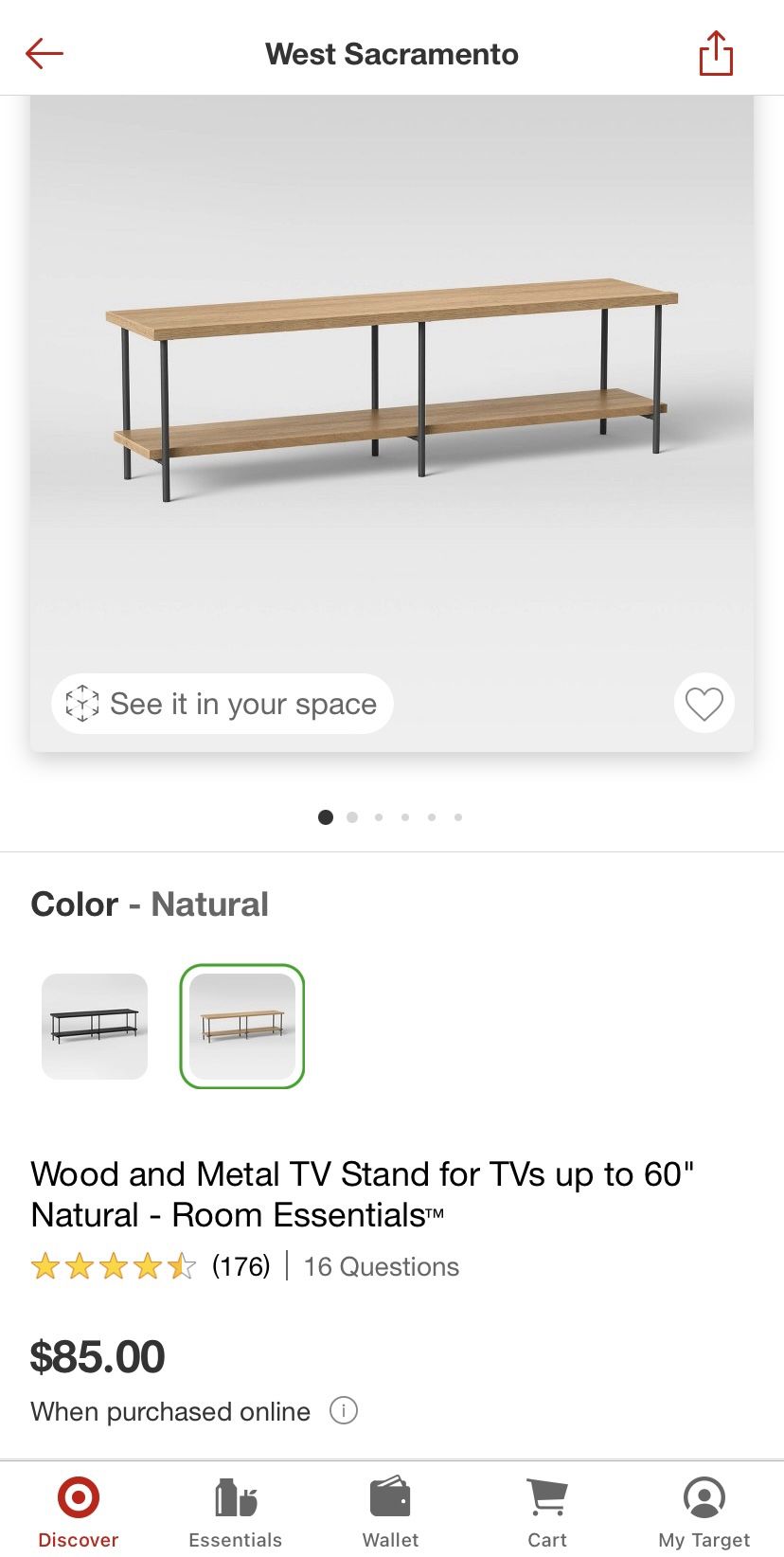 New! Wood and Metal TV Stand for TVs up to 60" Natural Room