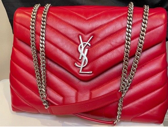 AUTHENTIC** YSL Yves Saint Laurent Medium “LouLou” Bag Red Purse. BEAUTIFUL NEW!