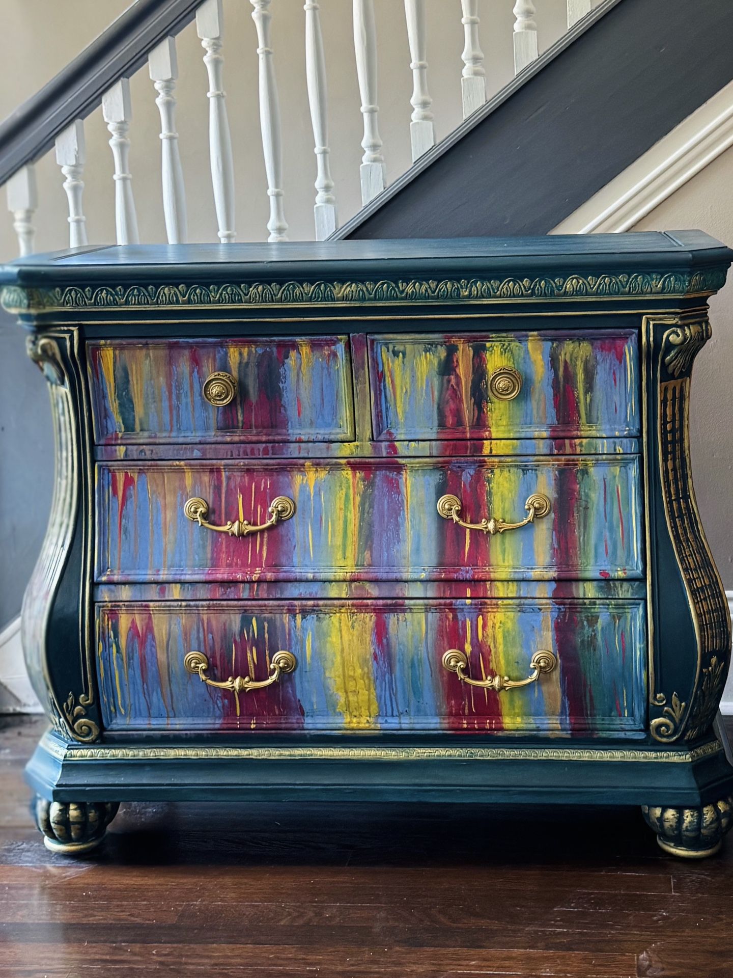 Iris” Large Vibrant Custom Painted Bombay Chest 