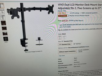 Vivo Dual Monitor Mount 2 27” Like New  - Save Space On Desk!