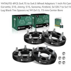 YHTAUTO 4PCS 5x4.75 to 5x4.5 Wheel Adapters 1 inch Fit Camaro, Corvette, S10, Jimmy, S15, Sonoma, Firebird, 5x120.7 to 5x114.3 5 Lug Black Tire Spacer