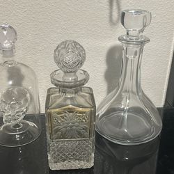 3 Decanters 2 Crystal 1 Glass 