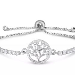 MACY'S
Cubic Zirconia Tree Of Life Adjustable Bolo Bracelet In Silver Plate